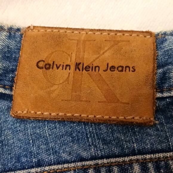 VNT Calvin Klein Jeans Women's Size 2 L32 Blue Boot HIGH RISE Denim LEATHER Tab - Picture 2 of 16